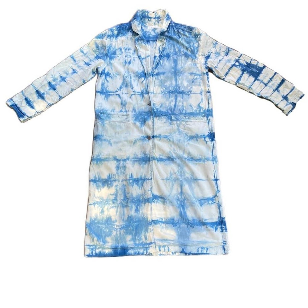Hand dyed indigo and shibori duster chore coat